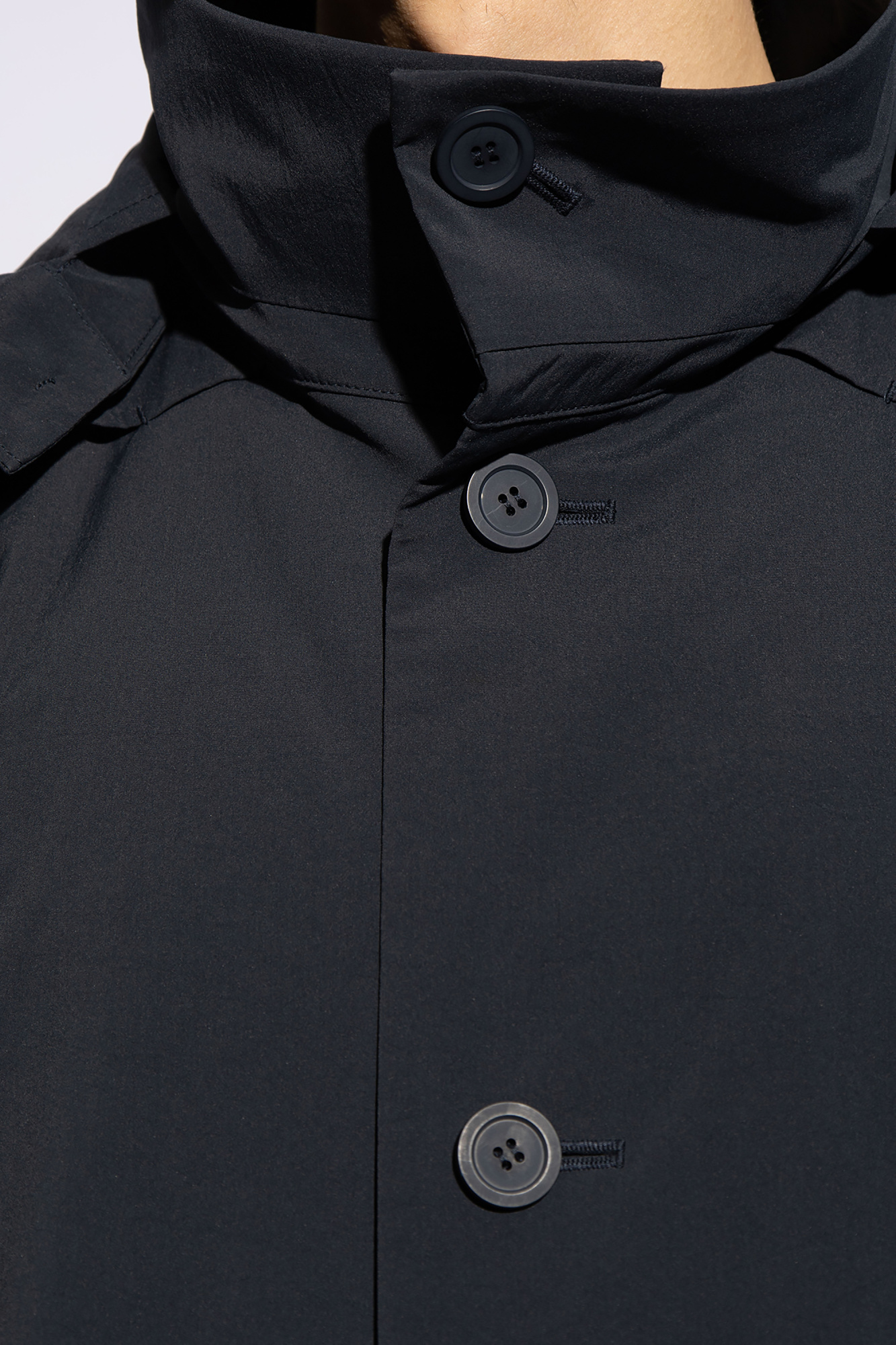 Navy blue Issey Miyake Homme Plisse coat with stand-up